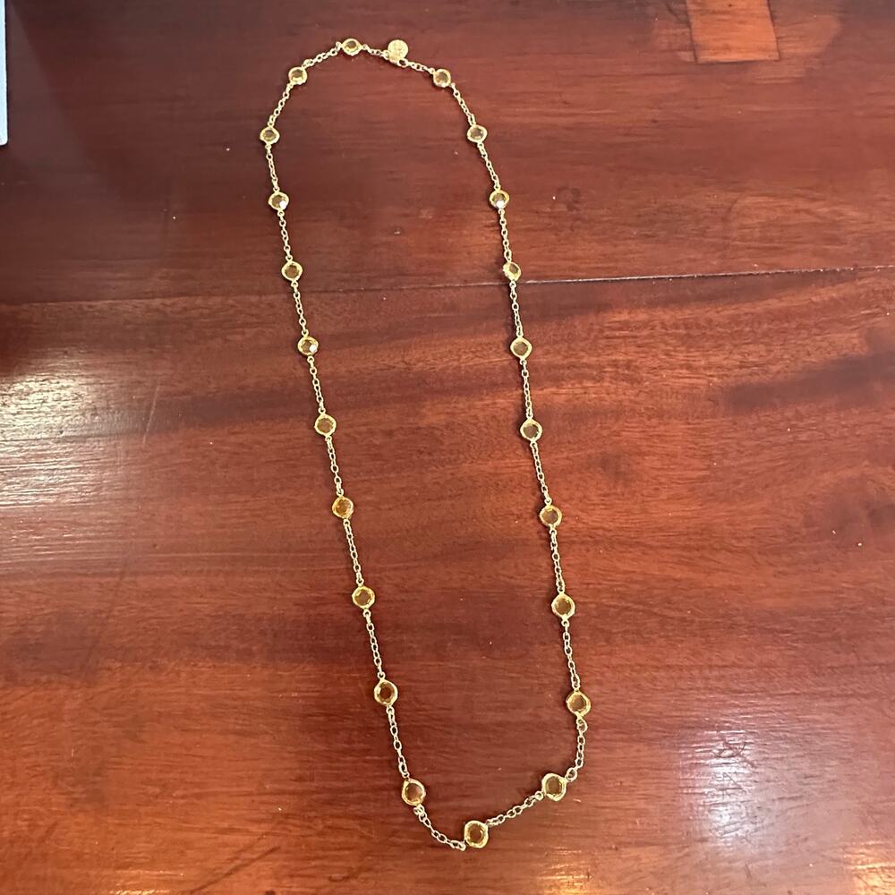 J Crew Citrine Station Necklace Faceted Round Yellow Gold tone Costume Jewelry